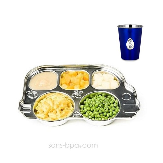 Plateau repas Din Din & son verre inox