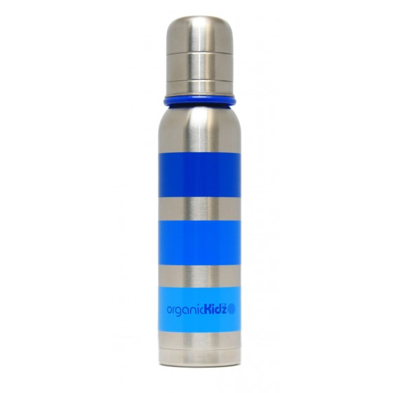 Biberon inox Isotherme Goulot Etroit 270 ml - RAYURES BLEU - ORGANIC KIDZ
