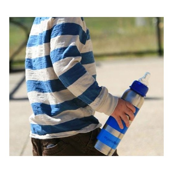 Biberon inox Isotherme Goulot Etroit 270 ml - RAYURES BLEU - ORGANIC KIDZ