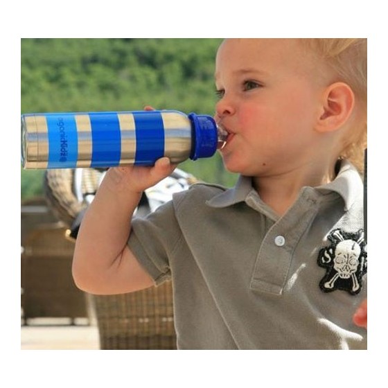 Biberon inox Isotherme Goulot Etroit 270 ml - RAYURES BLEU - ORGANIC KIDZ
