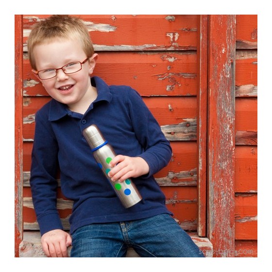 Biberon inox Isotherme Goulot Etroit 270 ml - POIS BLEUS - ORGANIC KIDZ