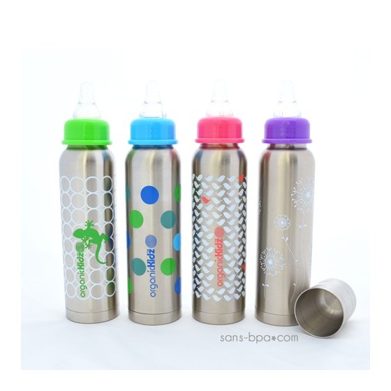 Biberon isotherme Jolie Fleur - 270 ml goulot étroit - Organic Kidz