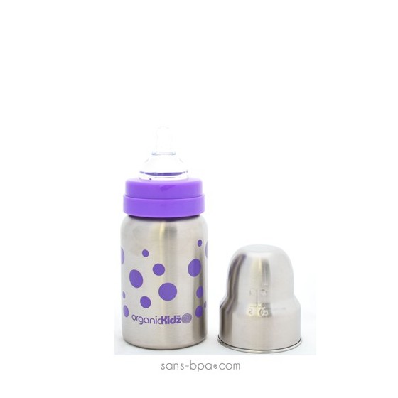 Biberon inox Goulot Large 265 ml - LAVANDE - ORGANIC KIDZ