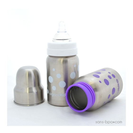 Biberon inox Goulot Large 265 ml - LAVANDE - ORGANIC KIDZ