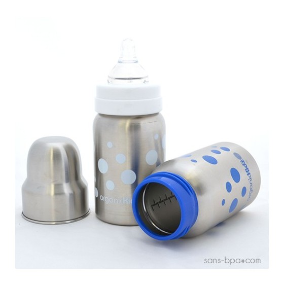 Biberon inox Goulot Large 265 ml - BLEU - ORGANIC KIDZ
