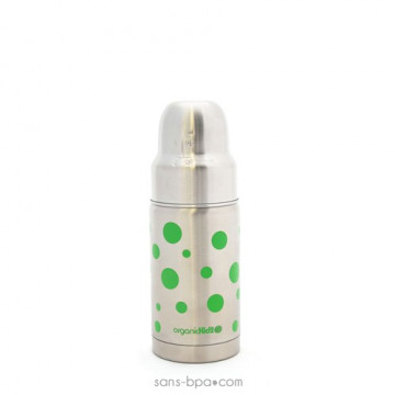 Biberon isotherme inox Goulot Large 200 ml - Pois Verts - Organic Kidz