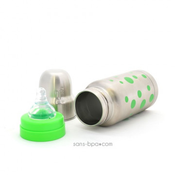 Biberon isotherme inox Goulot Large 200 ml - Pois Verts - Organic Kidz 2