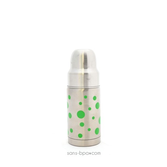 Biberon isotherme inox Goulot Large 200 ml - Pois Verts - Organic Kidz