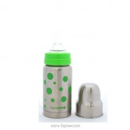Biberon isotherme inox Goulot Large 200 ml - Pois Verts - Organic Kidz