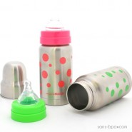 Biberon isotherme inox Goulot Large 200 ml - Pois Verts - Organic Kidz