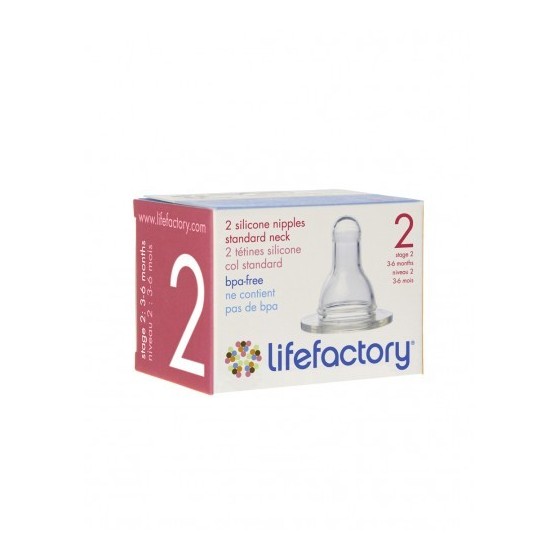 Lot 2 tétines Goulot Etroit  SILICONE   3-6 mois - LIFEFACTORY