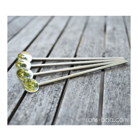 Lot 4 pailles cuillères inox - LONGUES - ONYX