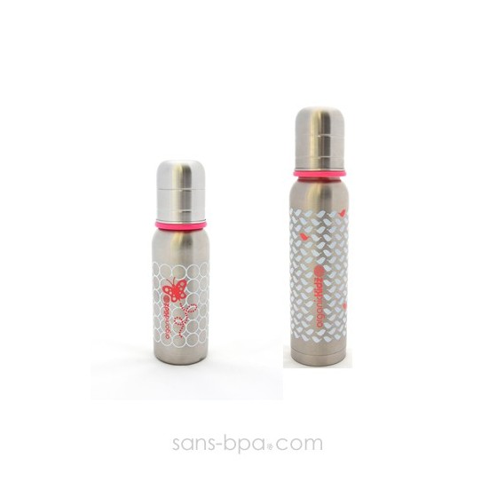 Lot 2 biberons inox Goulot Etroit 200 + 270 ml - Pink