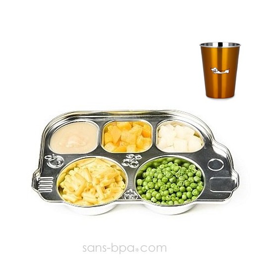 Plateau repas Din Din & son verre inox 2