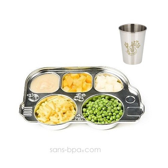 Plateau repas Din Din & son verre inox 3