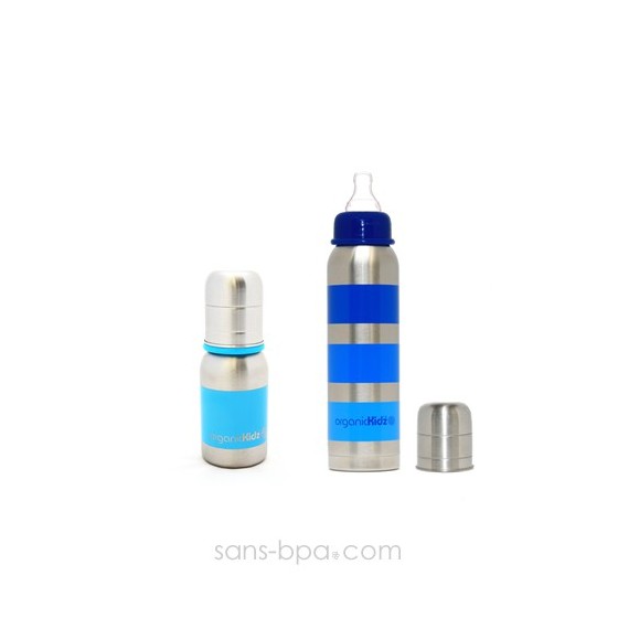 Lot 2 biberons inox Blue - Organic Kidz
