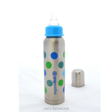 Biberon inox Isotherme Goulot Etroit 270 ml - POIS BLEUS - ORGANIC KIDZ 2